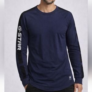 G-star Raw Long Sleeve Shirt Blue Crueneck Jersey sz L
